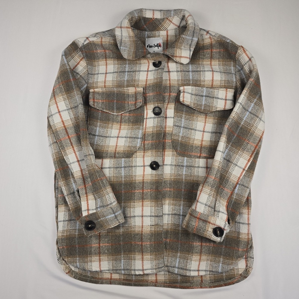 Miss Selfie Jacket Women M Thick‎ Flannel Button Down  Earth Tones